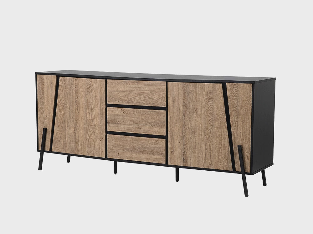 2 Door Sideboard BLACKPOOL Brown/Black – Modern Highboard Cabinet with Drawers