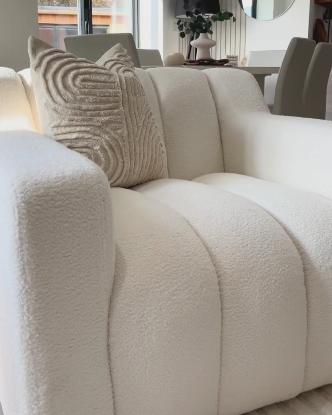 Armchair AGERUP Boucle White– Upholstered Accent Chair with Decorative Tufting, Deep Seat Comfort, Contemporary Living Room Armchair