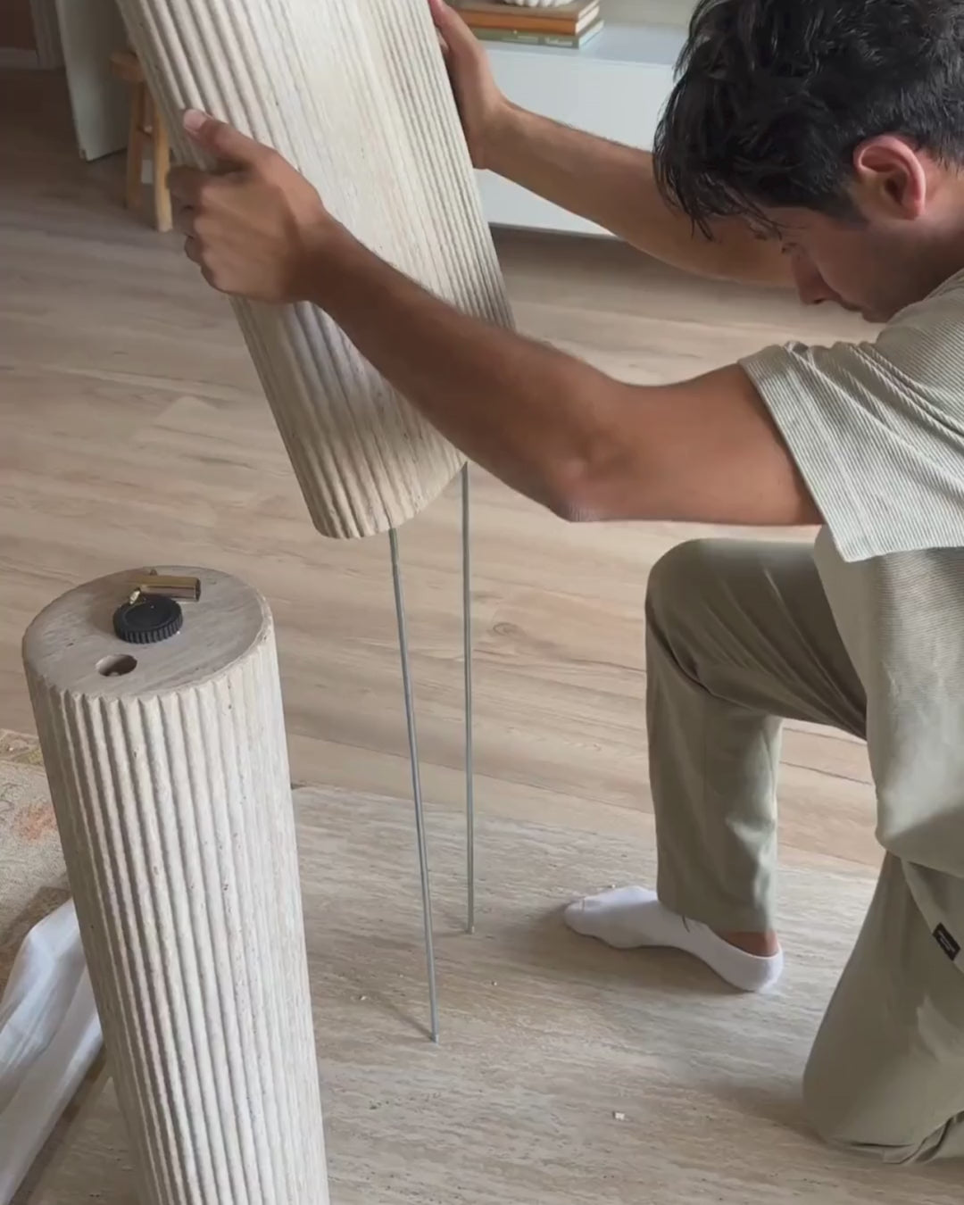 Dining Table BARROY Travertine Effect 180 x 90 cm