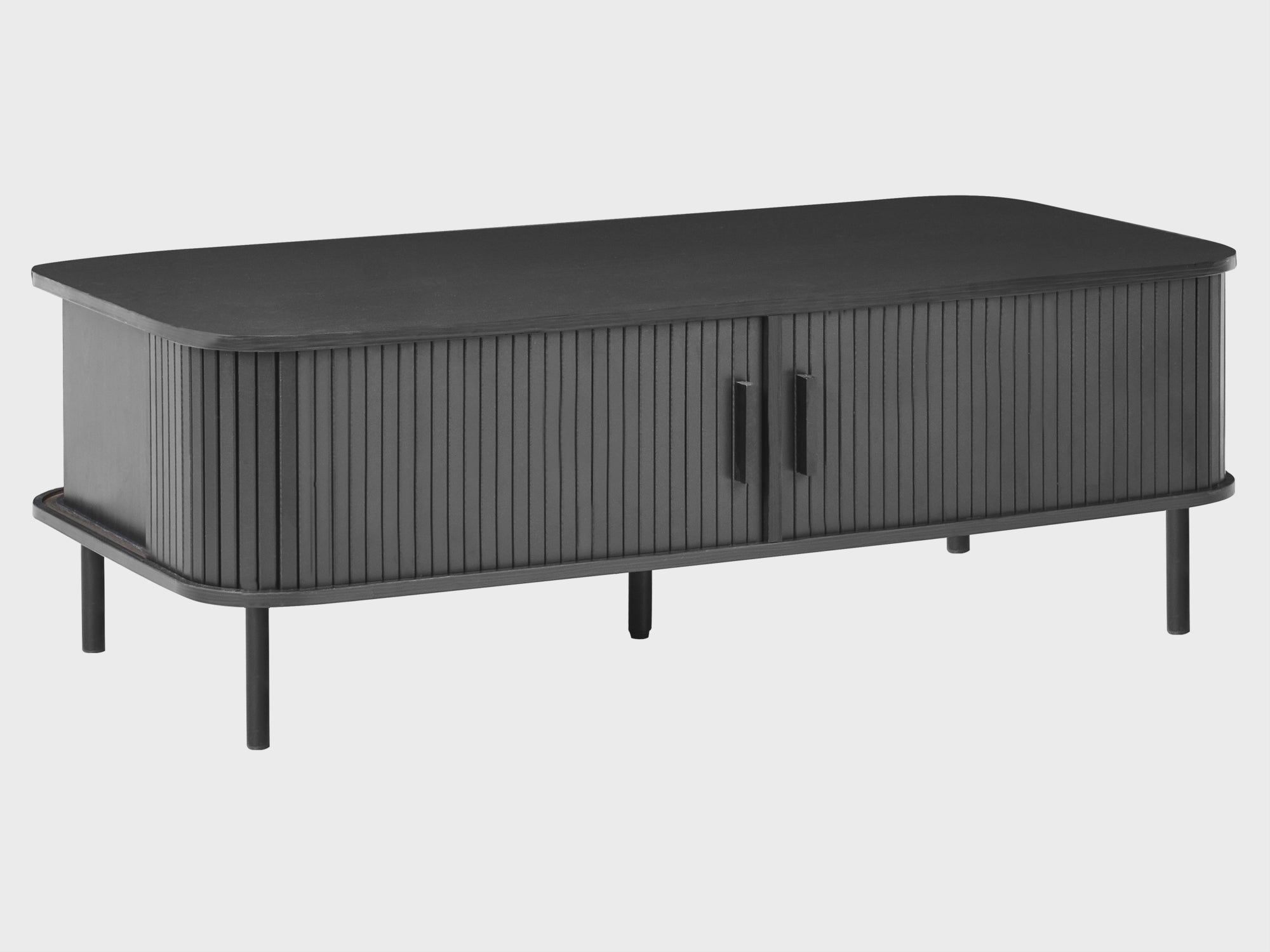 BRADLEY Black Coffee Table with Sliding Doors, MDF Wood, Rectangular Storage Table 120×60×41 cm