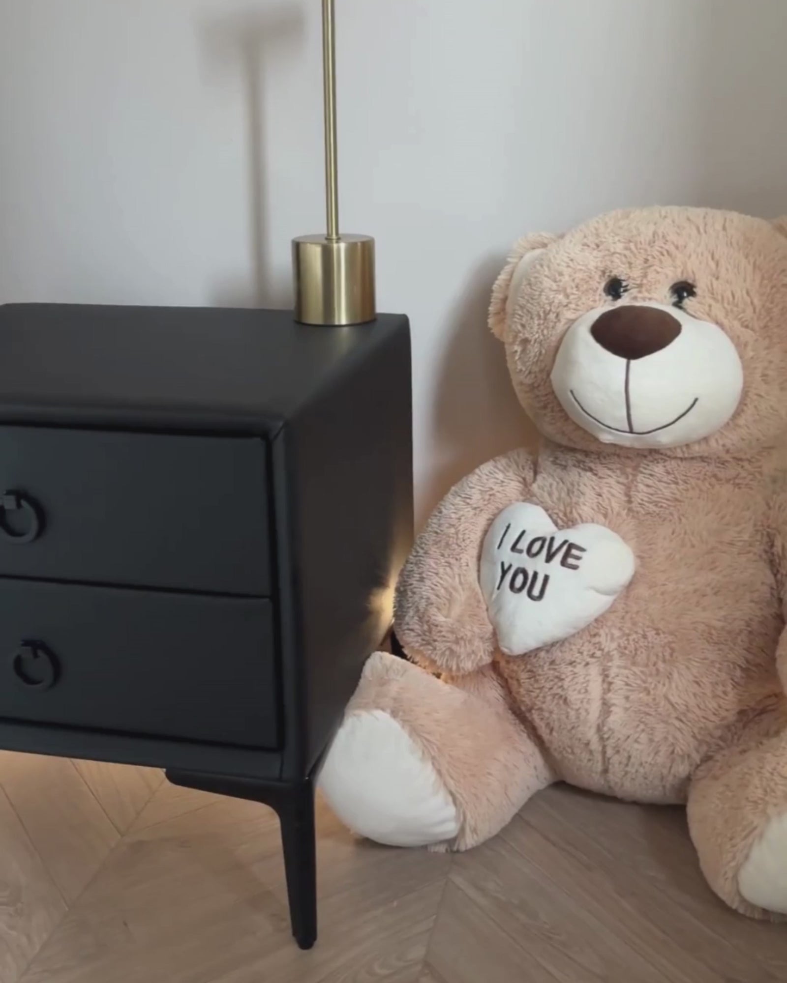 2 Drawer Bedside Table SEZANNE – Black Faux Leather Upholstered Nightstand with Metal Legs