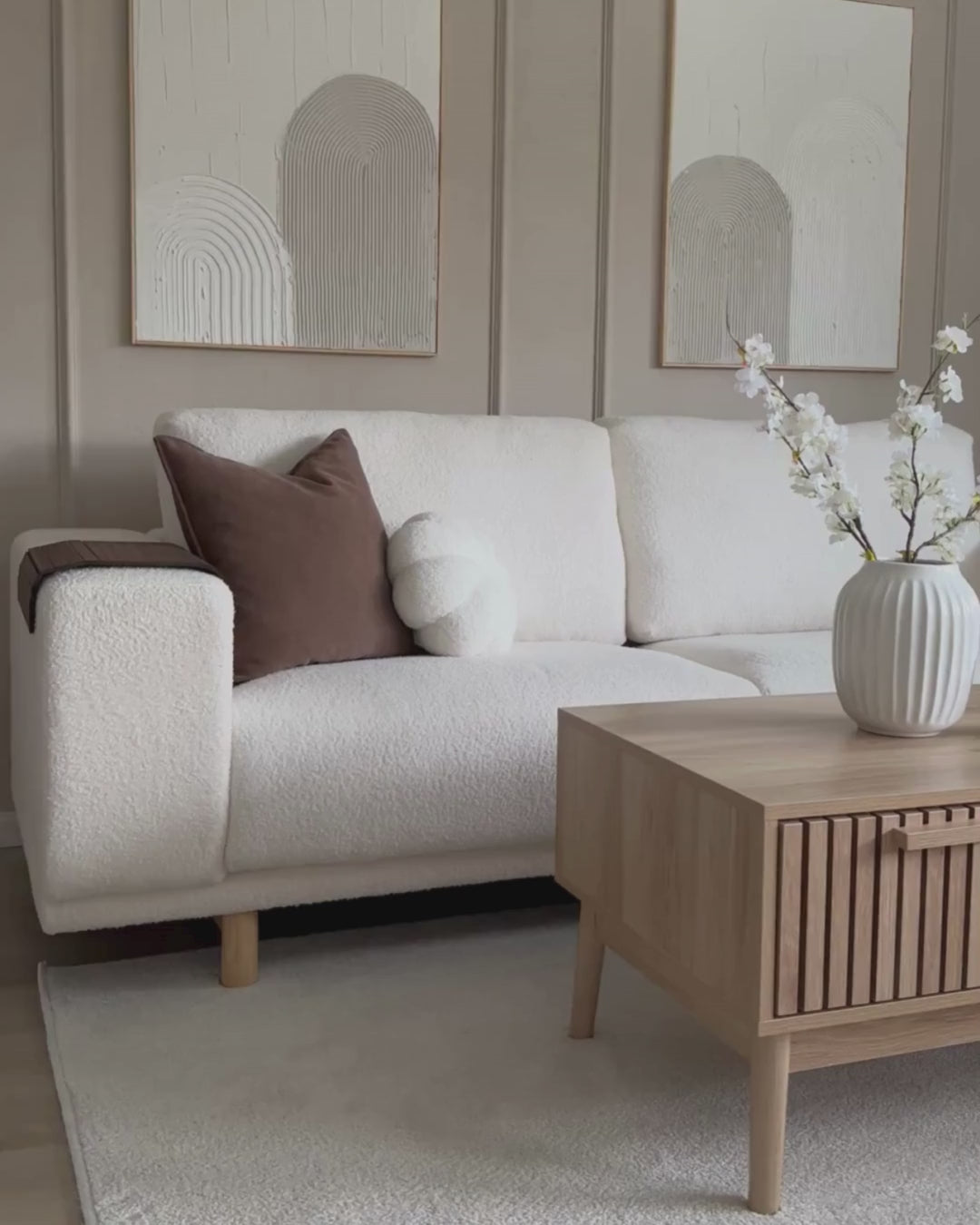 LYNWOOD Coffee Table with Storage, Rectangular MDF Coffee Table with Drawer and Shelf, Light Brown, 100×50×43 cm