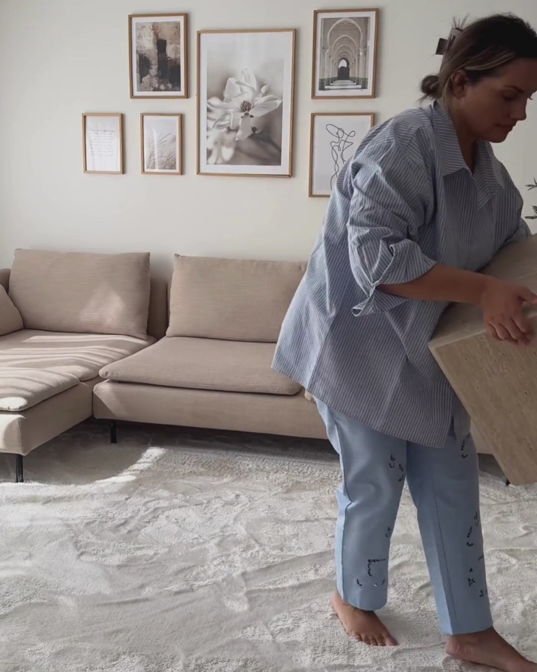 Set of 2 Tables DUSON – Travertine Effect (Coffee Table + Side Table)