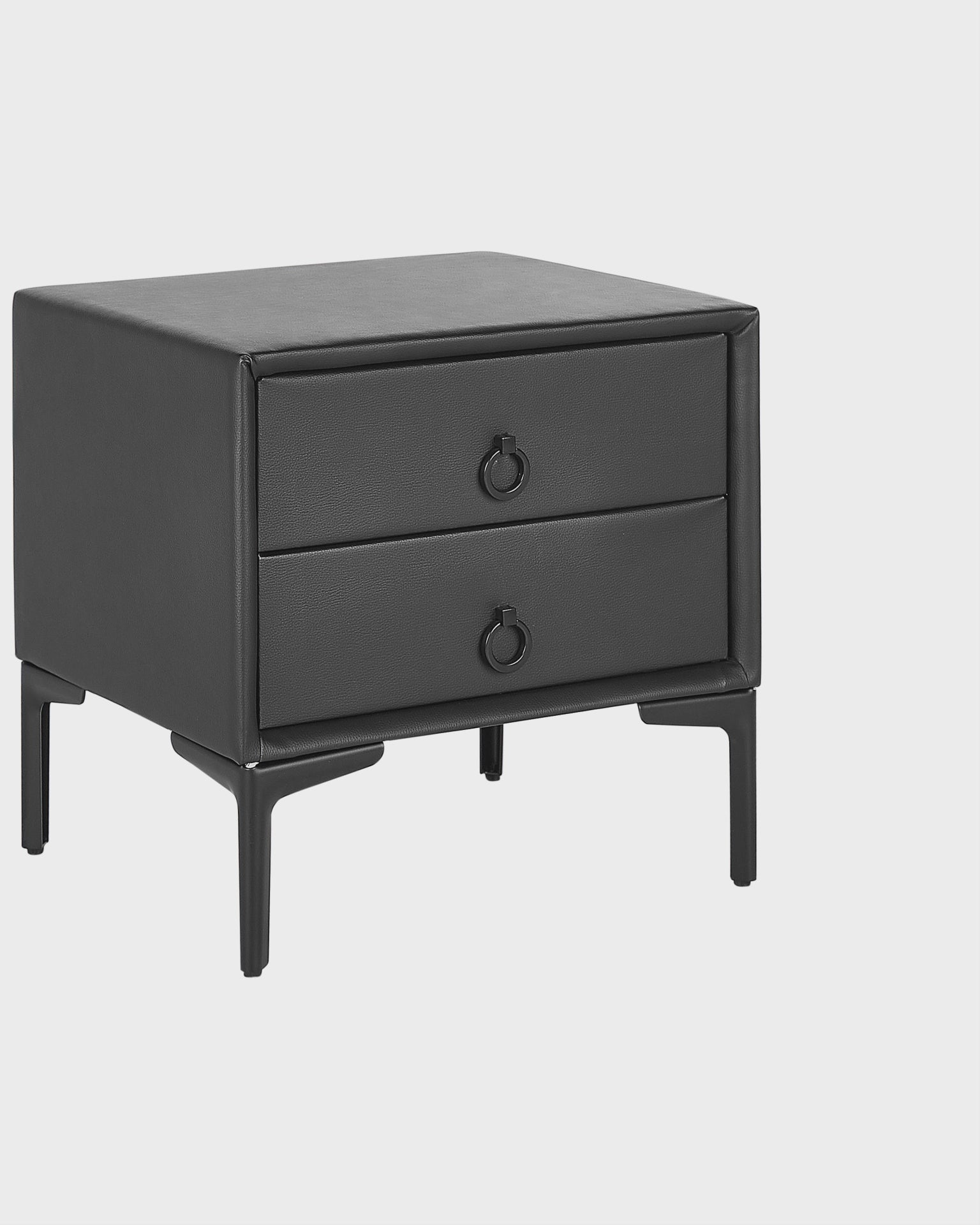 2 Drawer Bedside Table SEZANNE – Black Faux Leather Upholstered Nightstand with Metal Legs