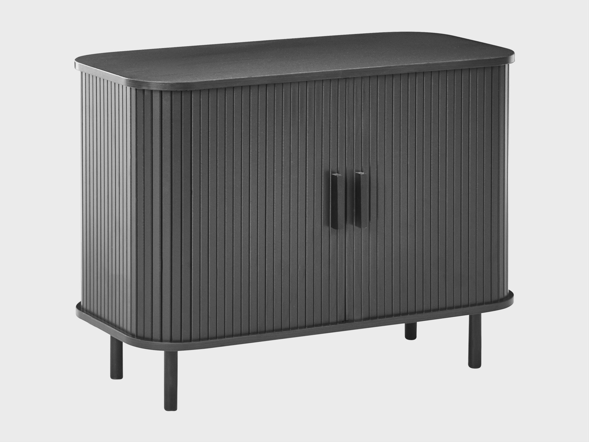 Retro Sliding Door Cabinet BRADLEY – Black Wooden Sideboard with Storage