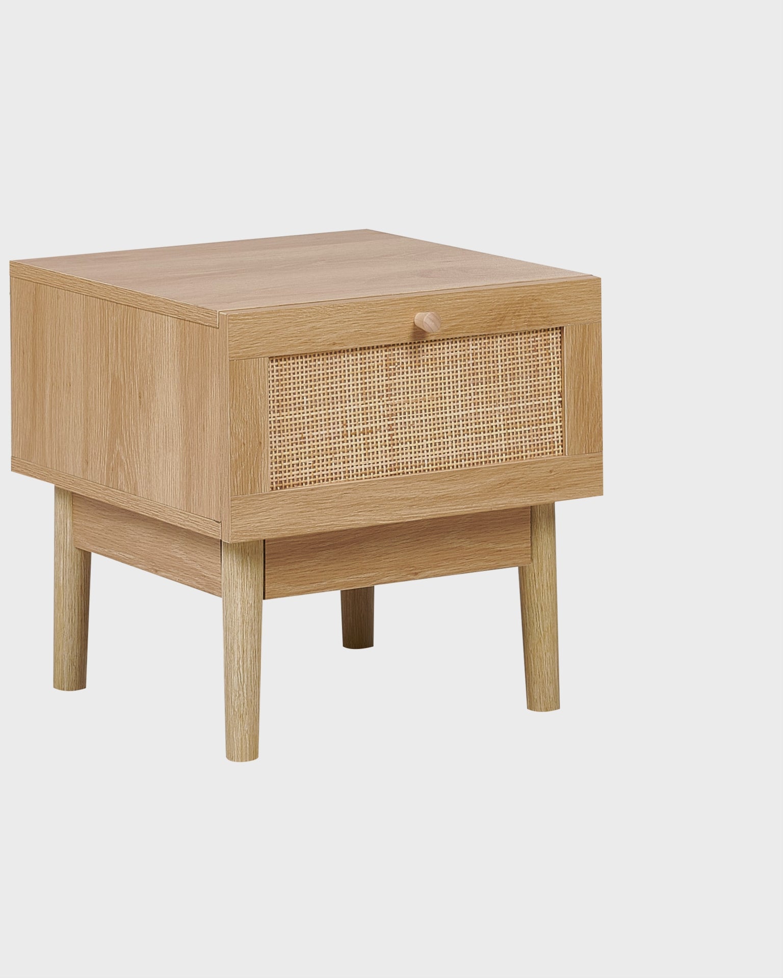 1 Drawer Bedside Table NIVO – Light Brown with Rattan Front