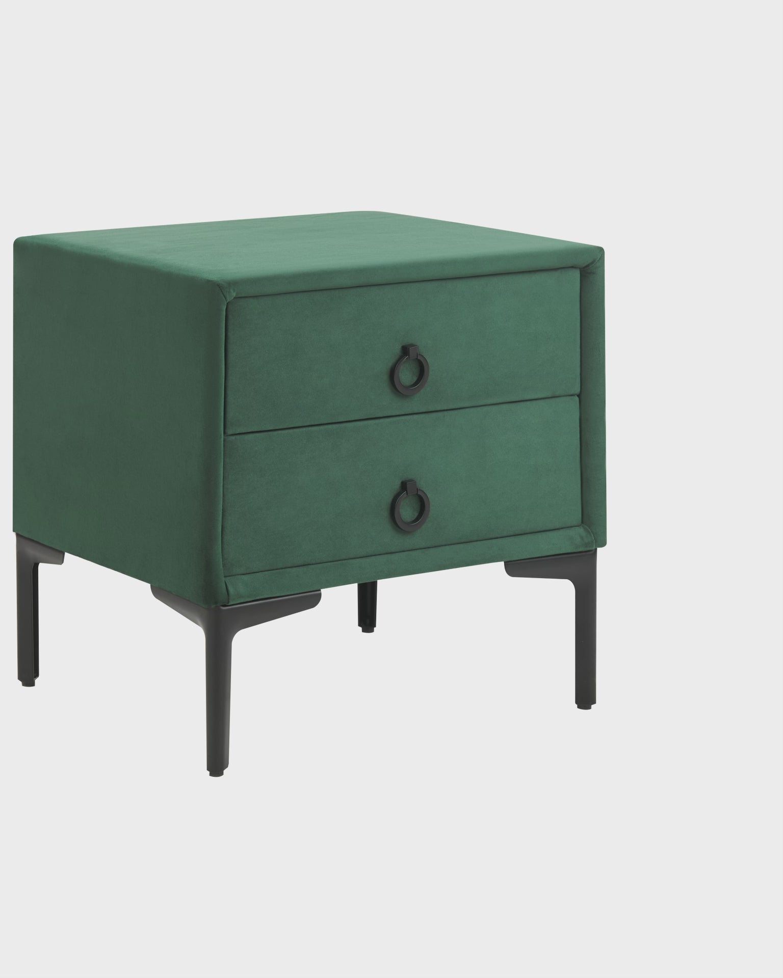 2 Drawer Upholstered Bedside Table SEZANNE in Green Velvet with Metal Legs
