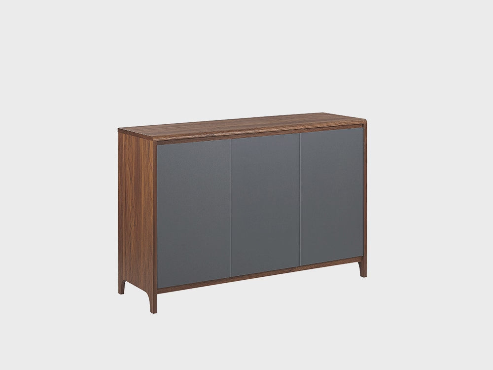 Modern MEDFORT 3-Door Cabinet Sideboard in Grey with Walnut Veneer Finish, 118 cm Storage Unit for Living Room or Bedroom