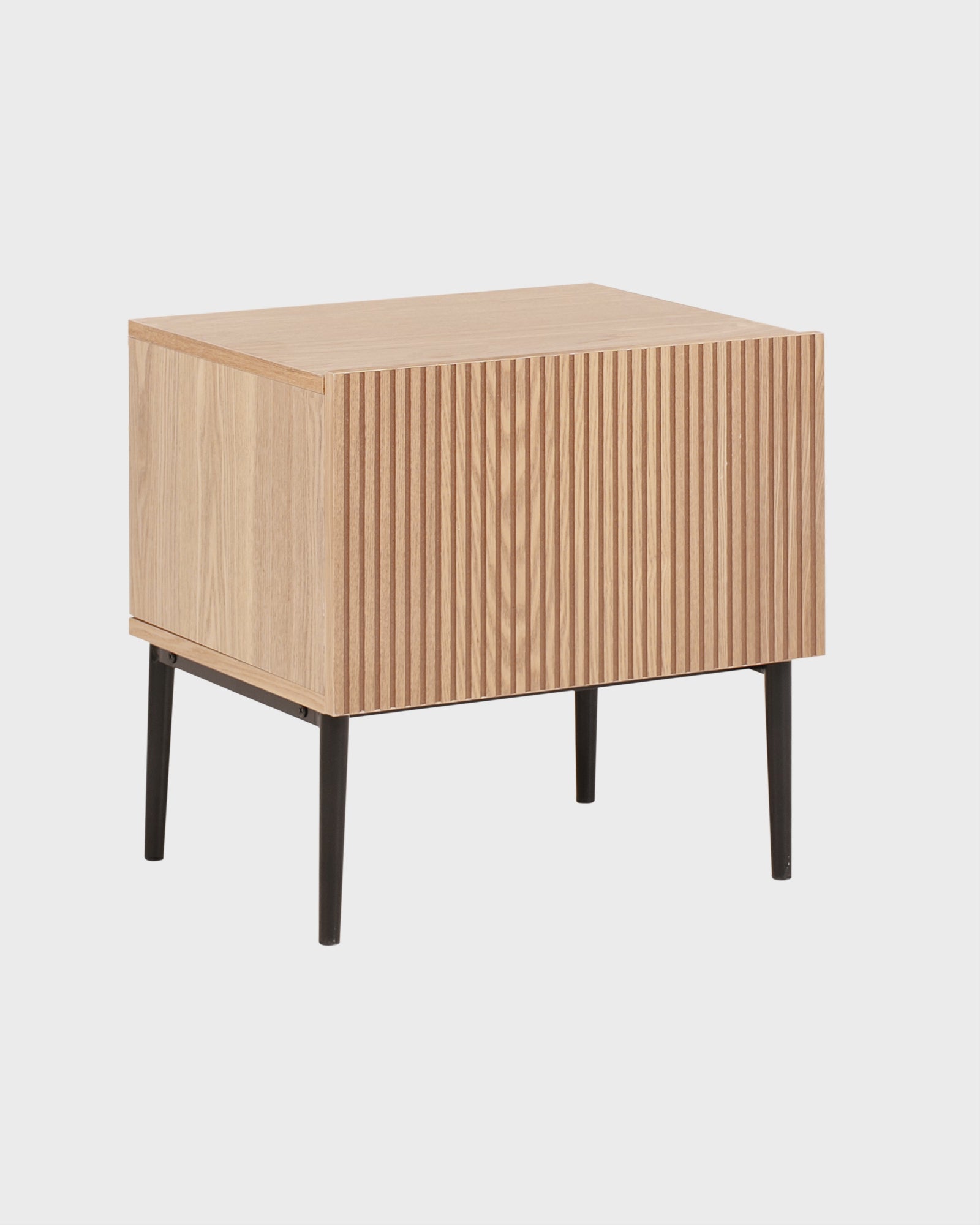 Bedside Table BLYTHE Natural Ash Wood – 1 Drawer Nightstand with Ribbed Front, 48×40×50 cm