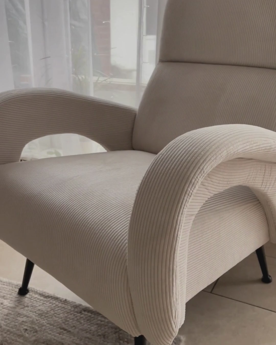 Armchair SVALOV Corduroy White – Retro Style Upholstered Armchair with Thick Padding