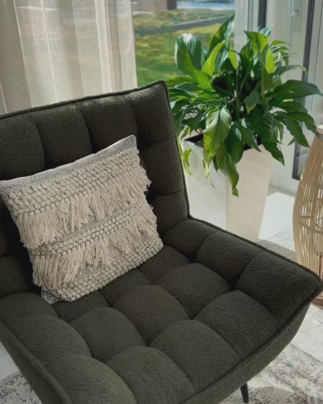 ALVESTA Boucle Dark Green Armchair – Modern Armless Accent Chair with Soft Upholstery