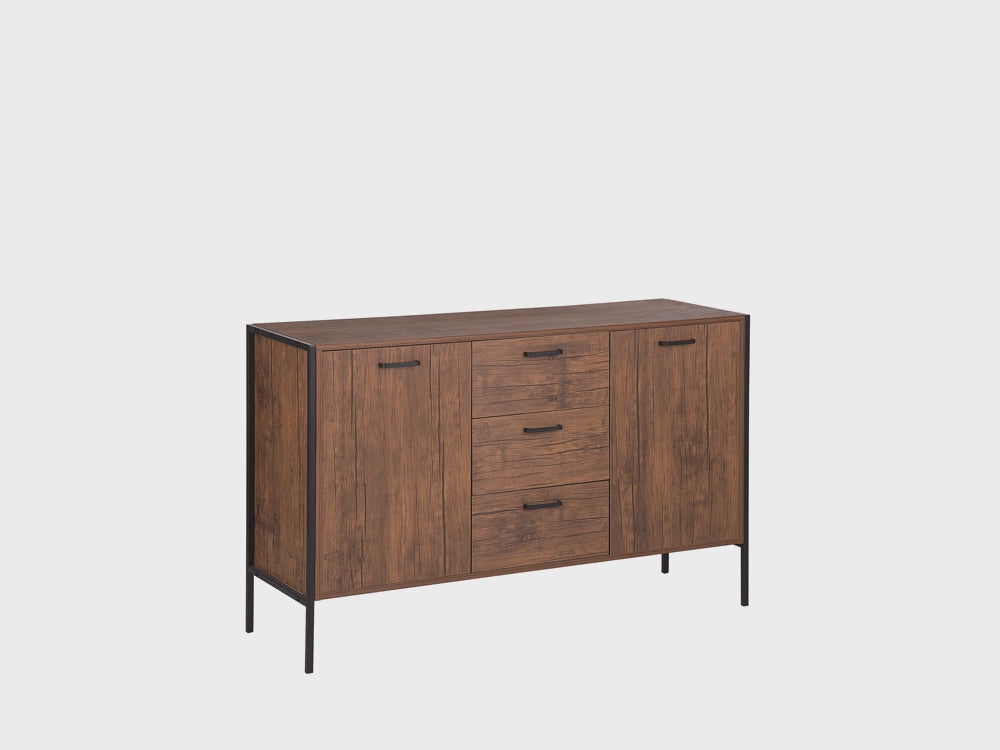 2 Door Sideboard TIFTON Dark Brown – Multifunctional Living Room Cabinet with Drawers, Steel Frame, Wood-Effect Finish