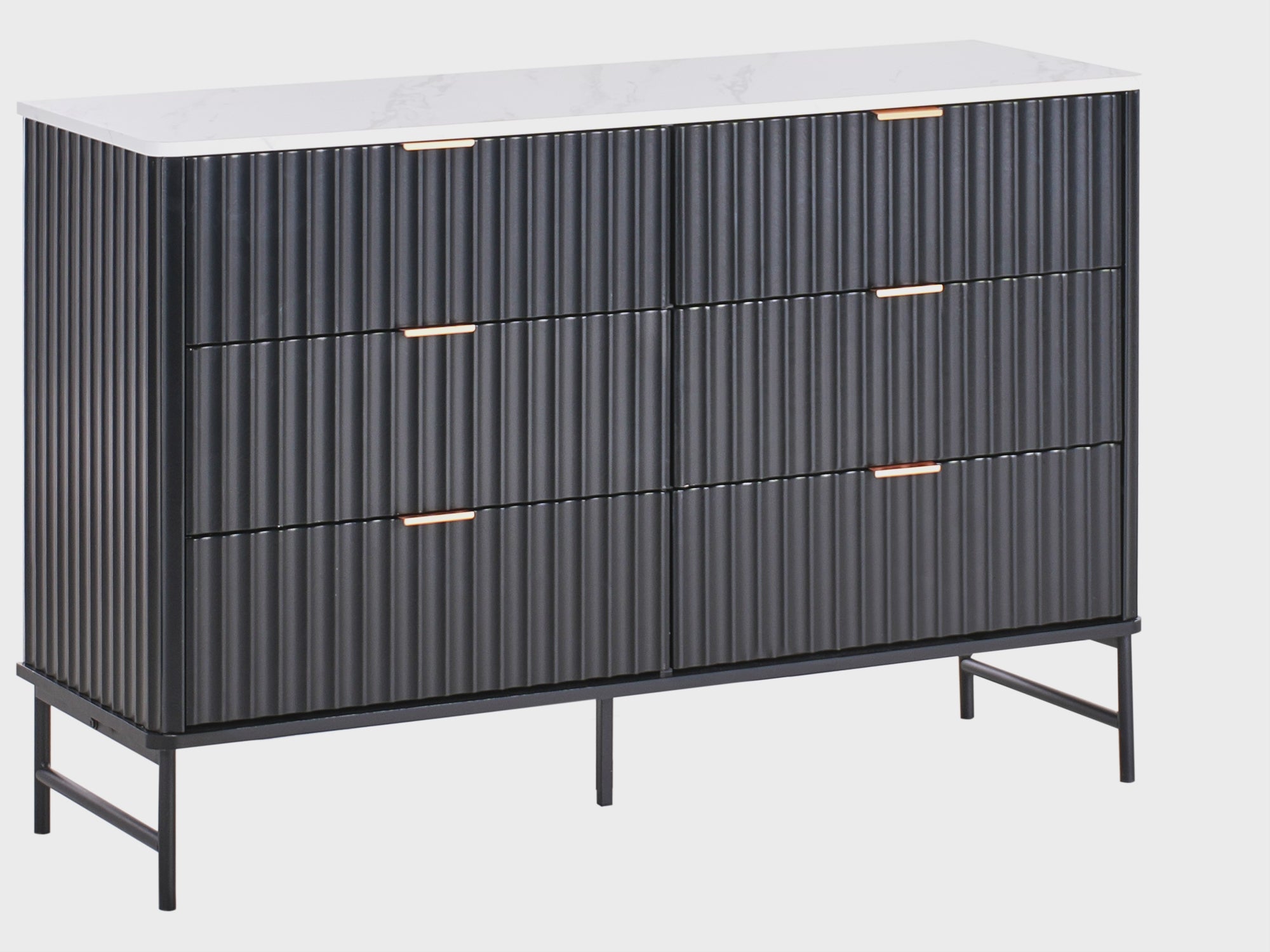 Modern 6 Drawer Storage Unit with Marble Effect Top and Metal Legs