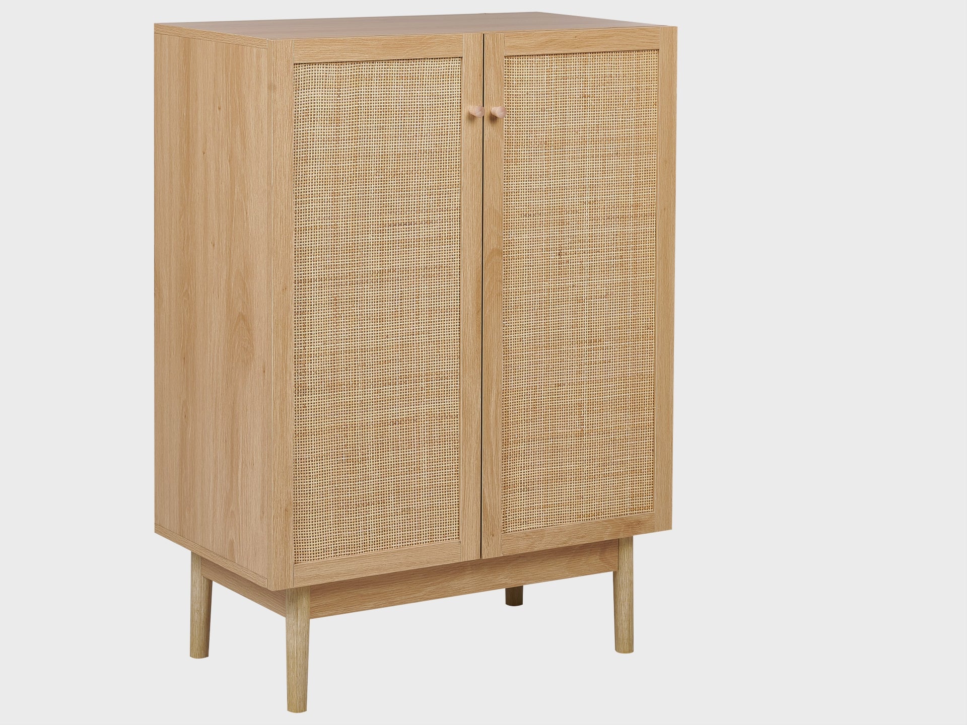 NIVO Light Brown Cabinet with Natural Wood Finish – Scandinavian Style Storage Cabinet with Shelves for Living Room or Bedroom