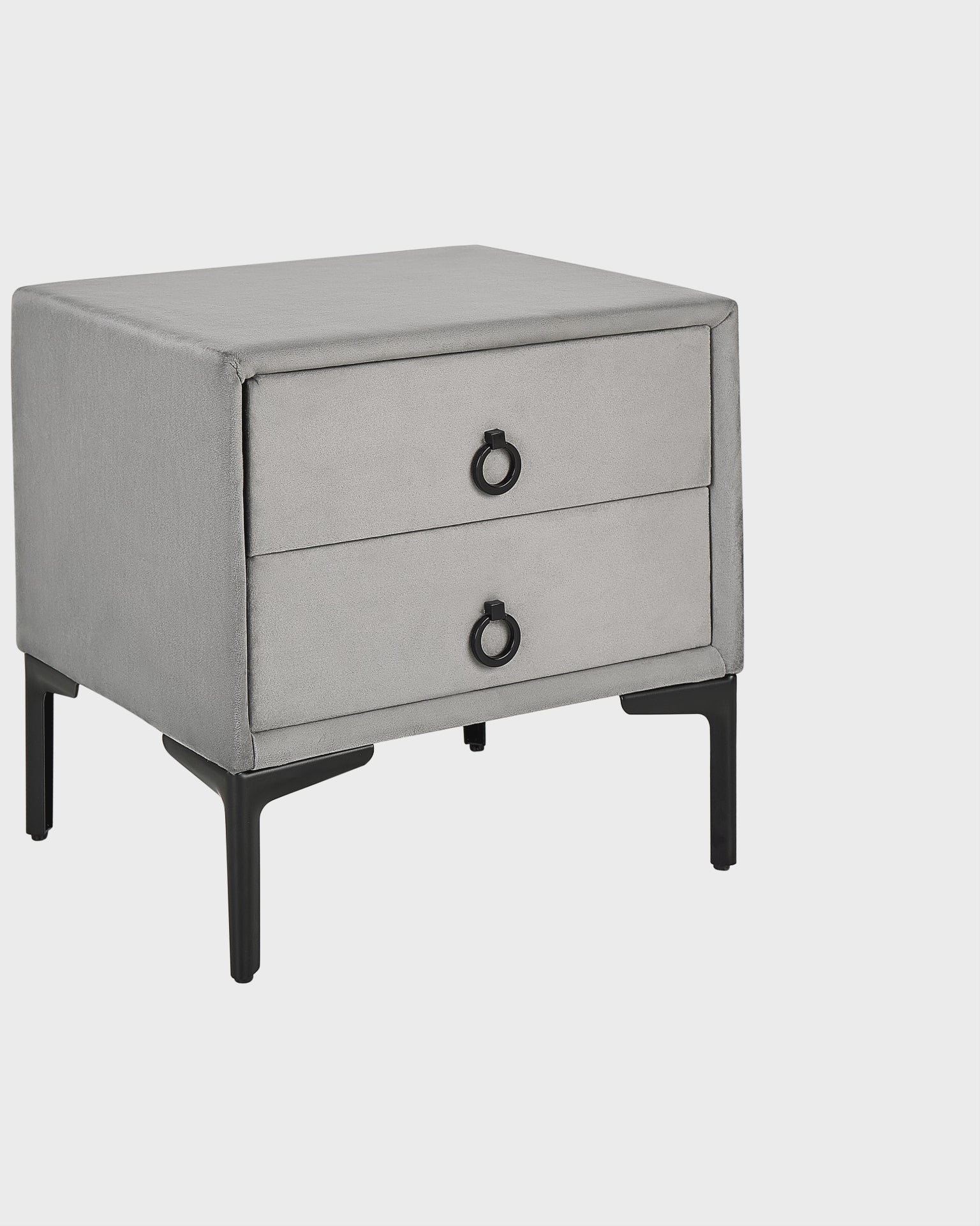 2 Drawer Upholstered Bedside Table SEZANNE in Grey Velvet with Metal Legs
