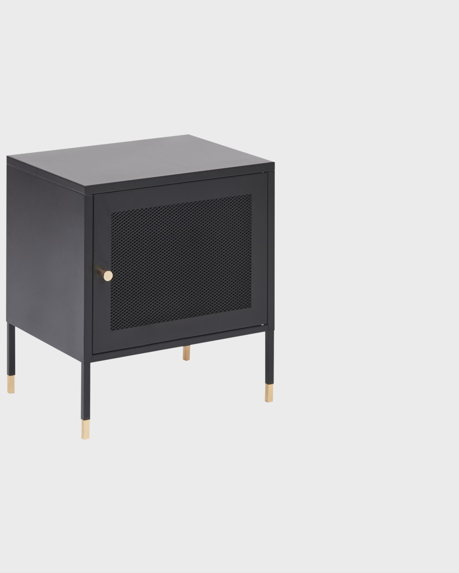 Bedside Table OSSETT Metal Black – Steel Nightstand with Metal Mesh Door, Modern Design