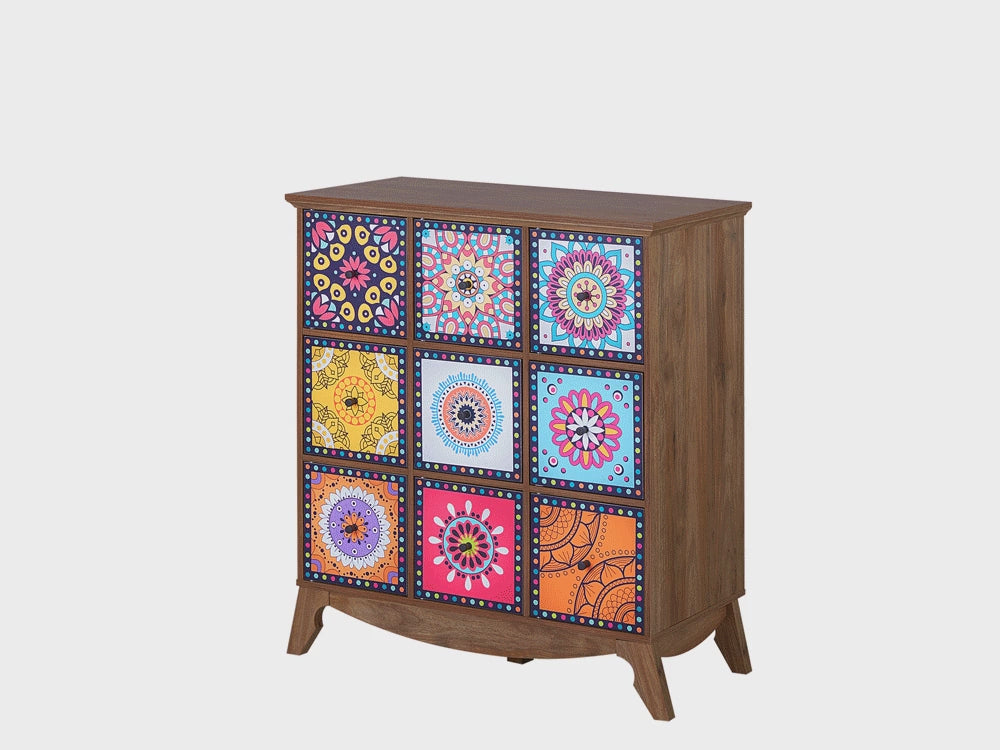 KUMA Multicolour Sideboard Cabinet with Moroccan Pattern – Wooden Finish Storage Unit