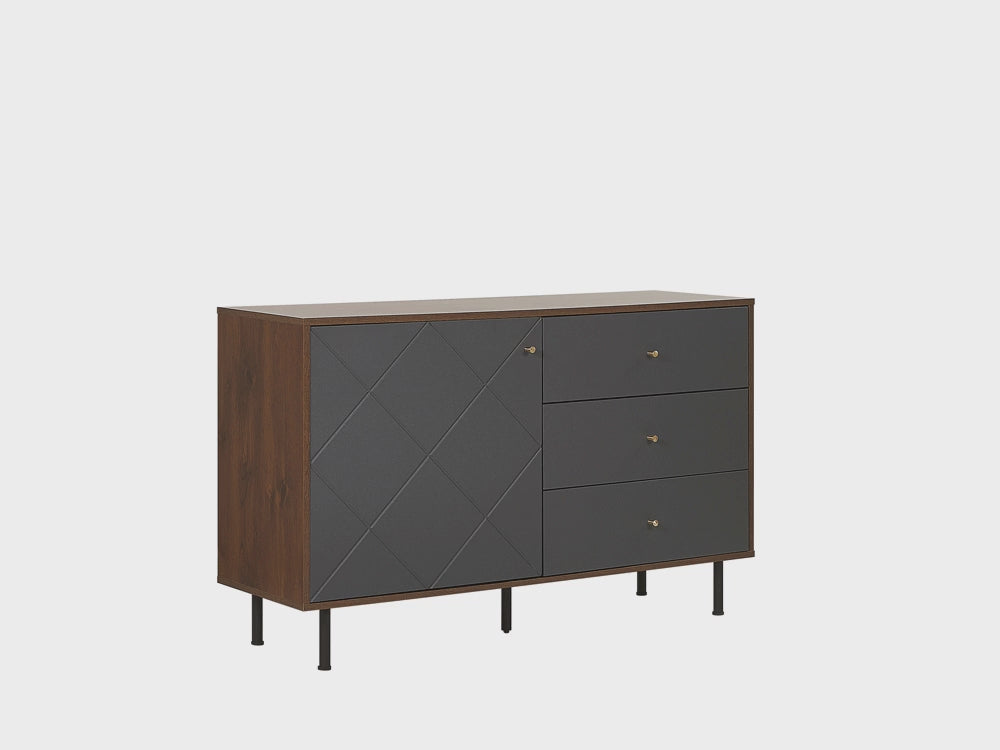 Modern Highboard Sideboard Cabinet with Glam Touch – Grey & Black, 120 cm