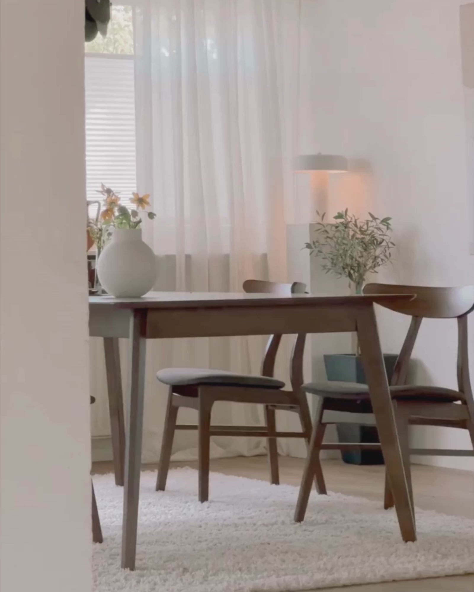 Scandinavian Wooden Dining Chair – Upholstered Seat with Curved Backrest