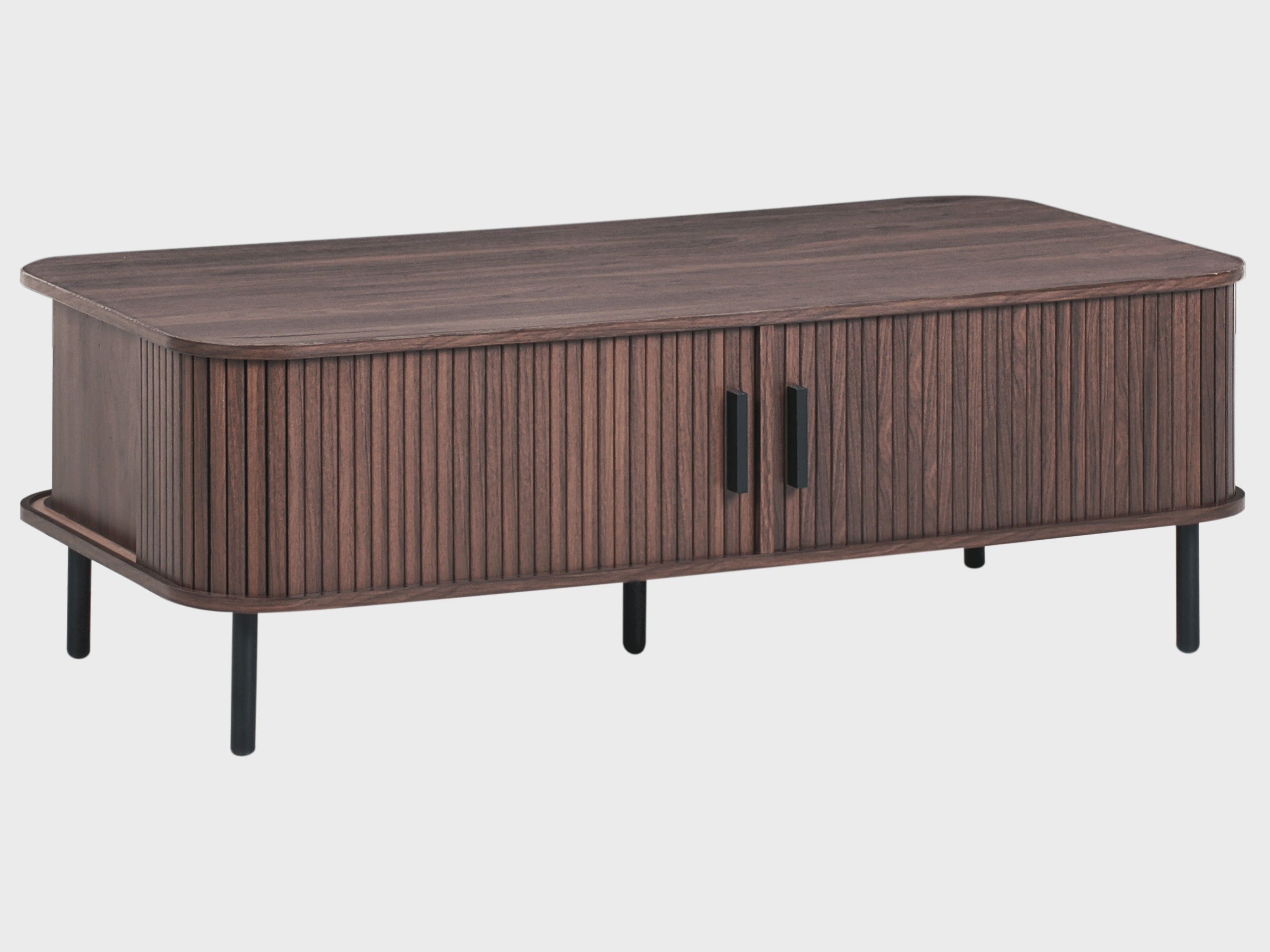 BRADLEY Dark Brown Coffee Table with Sliding Doors, MDF Wood, Rectangular Storage Table 120×60×41 cm