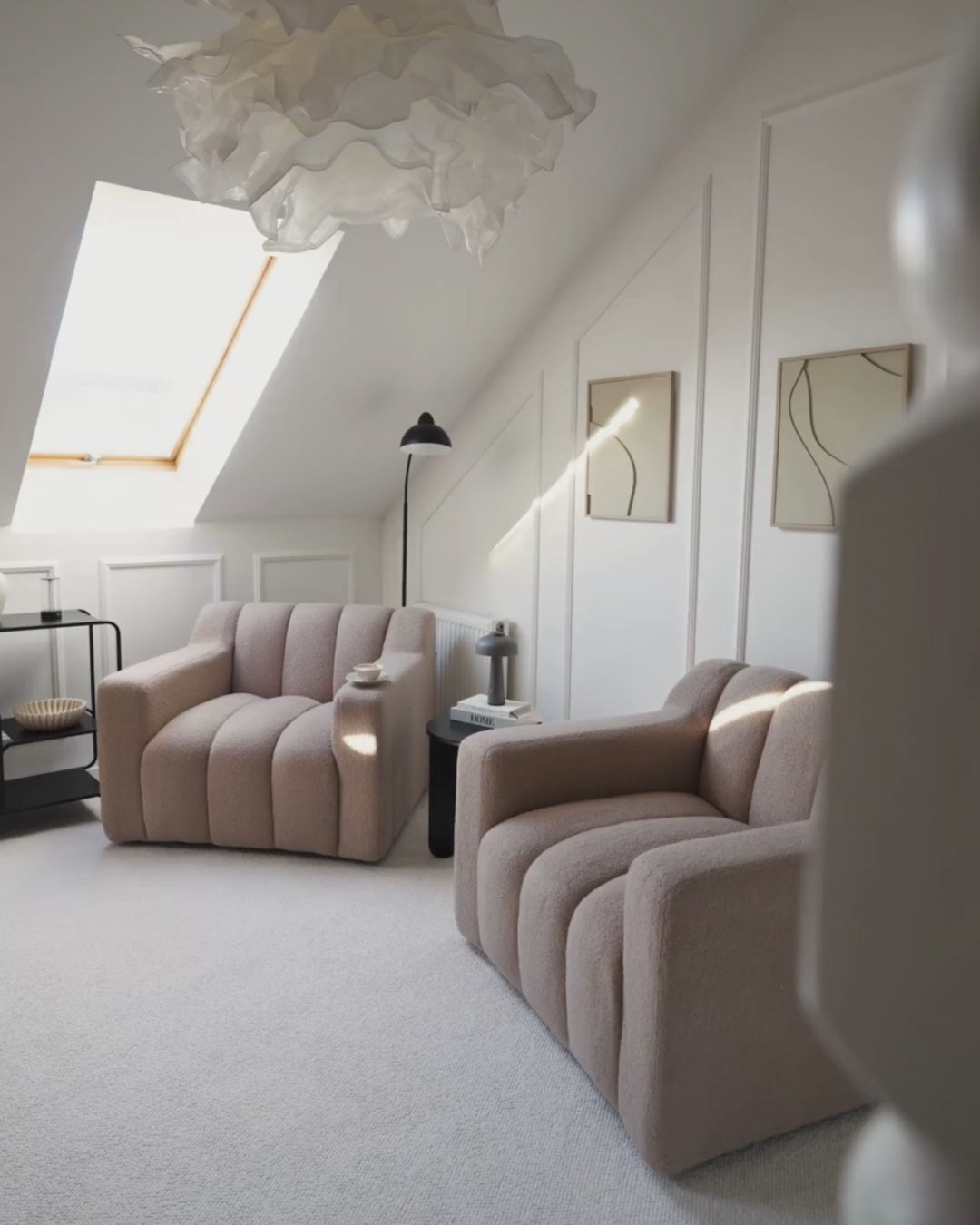 Armchair AGERUP Boucle Beige – Upholstered Accent Chair with Decorative Tufting, Deep Seat Comfort, Contemporary Living Room Armchair