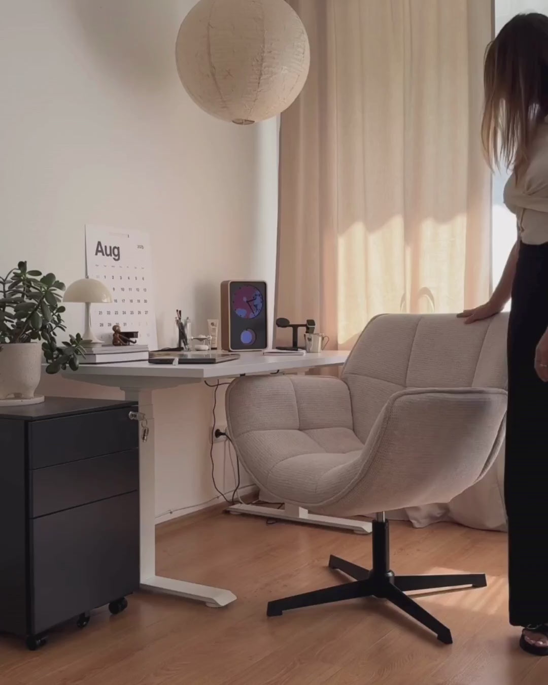 Swivel Armchair AUMA Fabric Beige – Retro Accent Chair with 360° Swivel Base