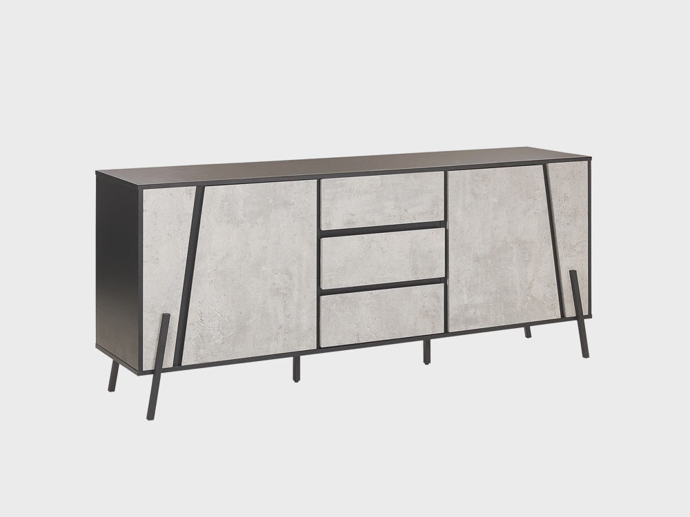 BLACKPOOL Grey Concrete Effect 2 Door Sideboard, Modern Industrial Storage Cabinet, 177×40×75 cm