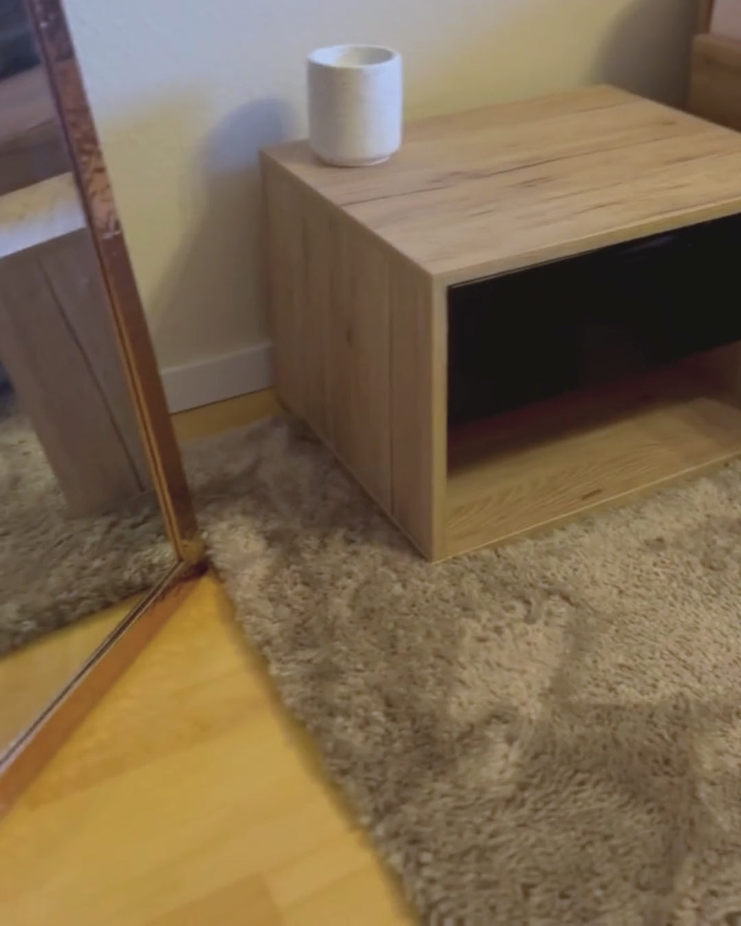 Scandinavian Bedside Table with Drawer and Open Shelf