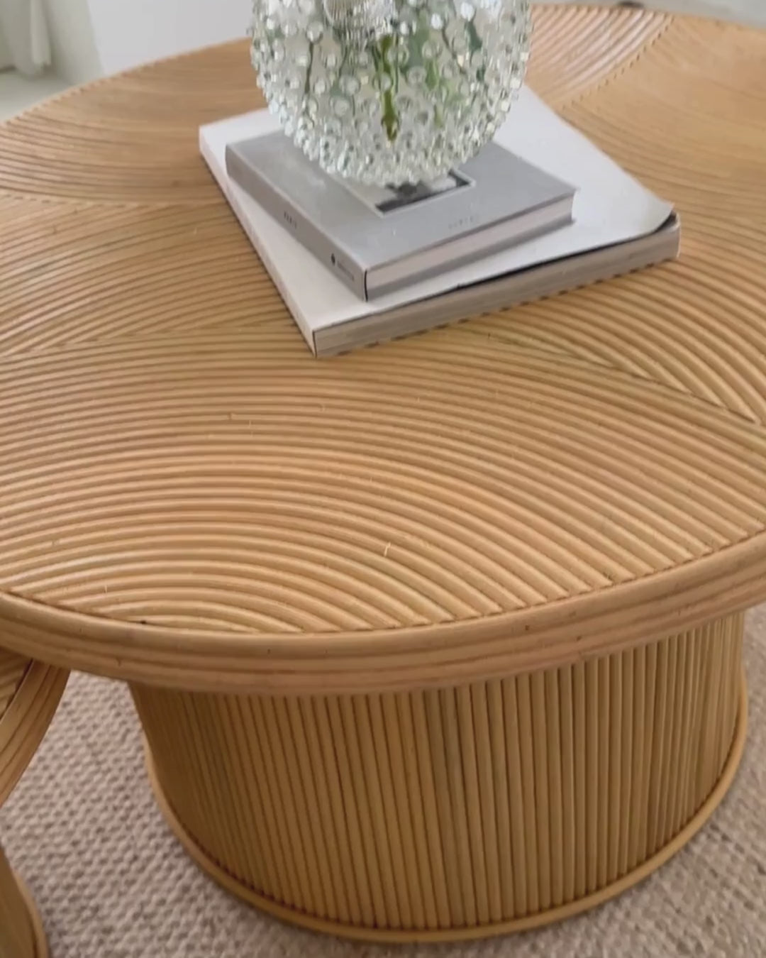 ILIOS Set of 2 Coffee Tables, Round Rattan Tables, Natural Finish, 80×80×45 cm & 60×60×39 cm