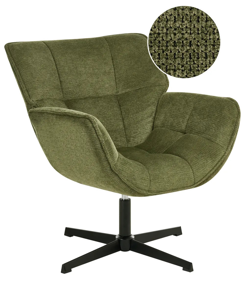 Swivel Armchair AUMA Fabric Green – Retro Accent Chair with 360° Swivel Base