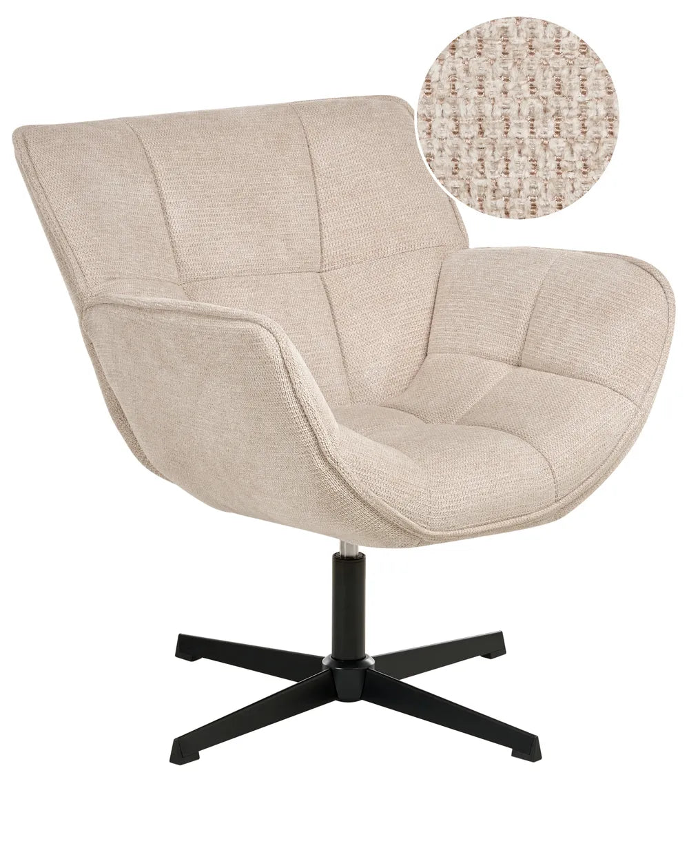 Swivel Armchair AUMA Fabric Beige – Retro Accent Chair with 360° Swivel Base