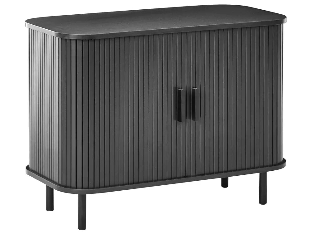 Retro Sliding Door Cabinet BRADLEY – Black Wooden Sideboard with Storage