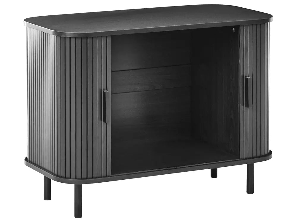Retro Sliding Door Cabinet BRADLEY – Black Wooden Sideboard with Storage