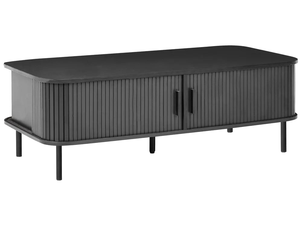 Bradley Black Coffee Table with Sliding Doors, MDF & Pine Wood