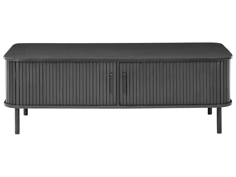 Bradley Black Coffee Table with Sliding Doors, MDF & Pine Wood