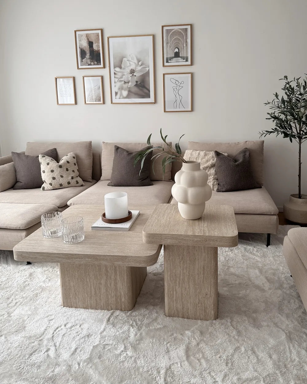 Set of 2 Tables DUSON – Travertine Effect (Coffee Table + Side Table)