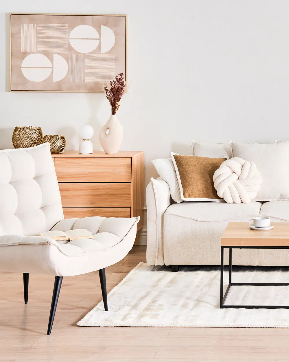 ALVESTA Boucle Light Beige Armchair – Modern Armless Accent Chair with Soft Upholstery