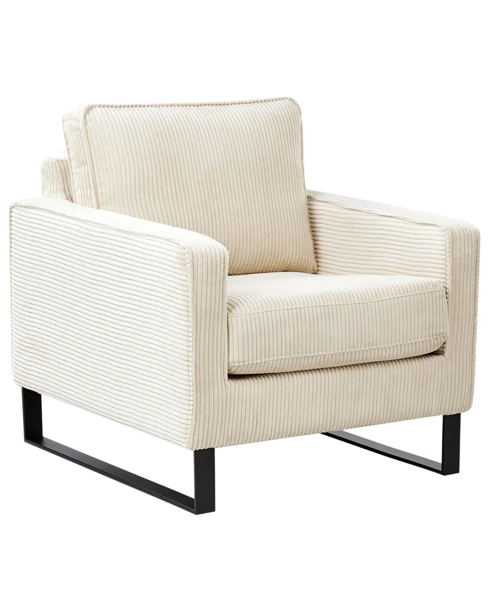 VIND Corduroy Armchair with Sled Base – Light Beige Upholstered Accent Chair with Removable Covers, Stainless Steel Frame