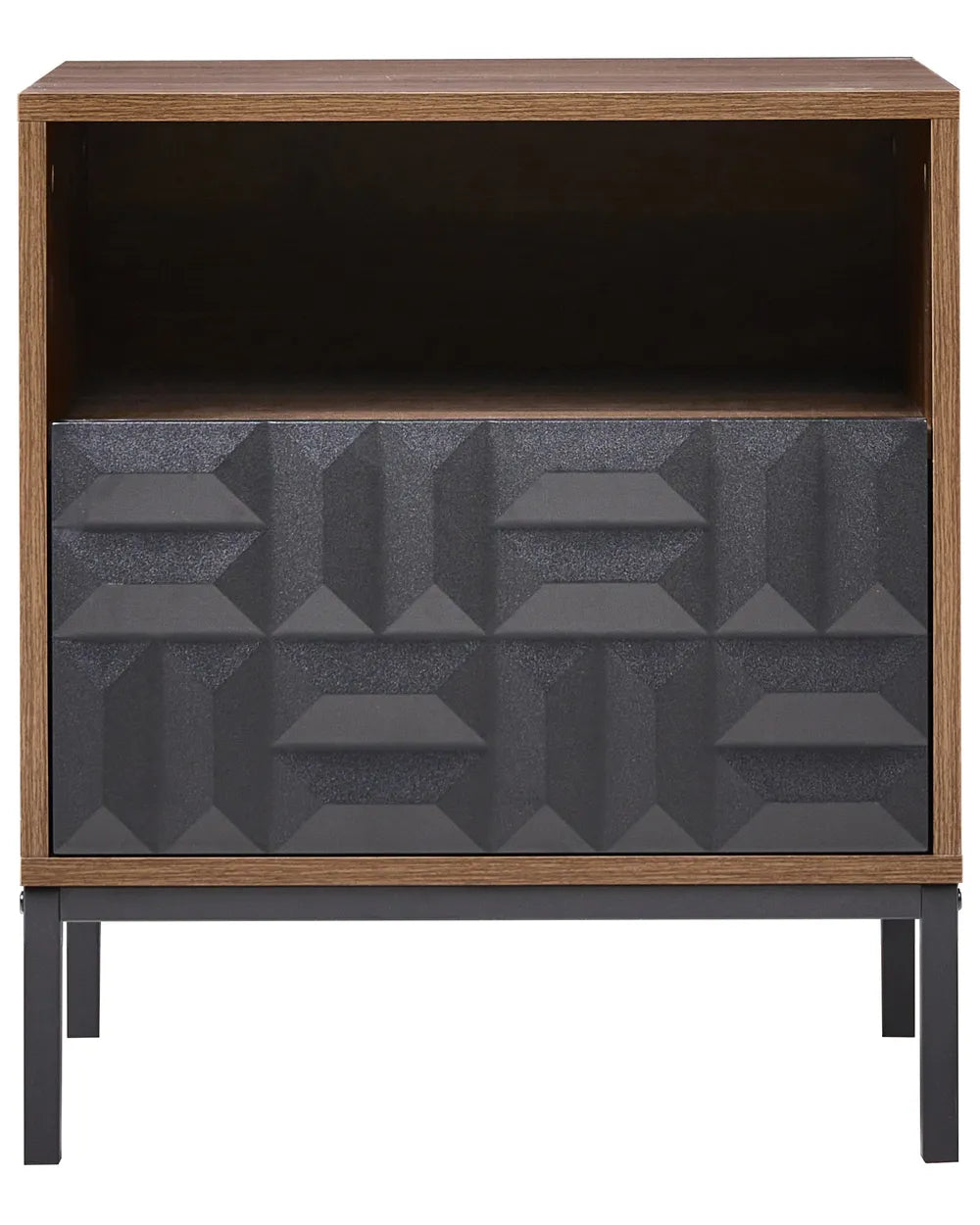 Nightstand with Geometric Pattern – 1 Drawer Bedside Table in Dark Brown