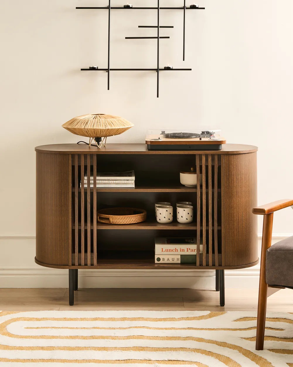 Retro Style Sideboard TAROON – Dark Brown Wood-Look Finish, 120 cm Storage Cabinet with Shelves and Metal Legs