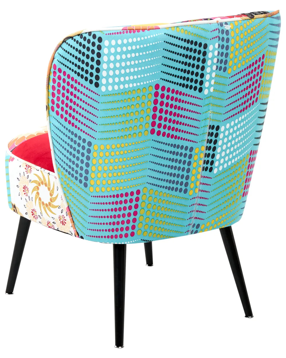 Armchair VOSS Fabric Blue – Retro Patchwork Accent Chair, Upholstered Fabric Seat with Metal Legs for Living Room or Bedroom