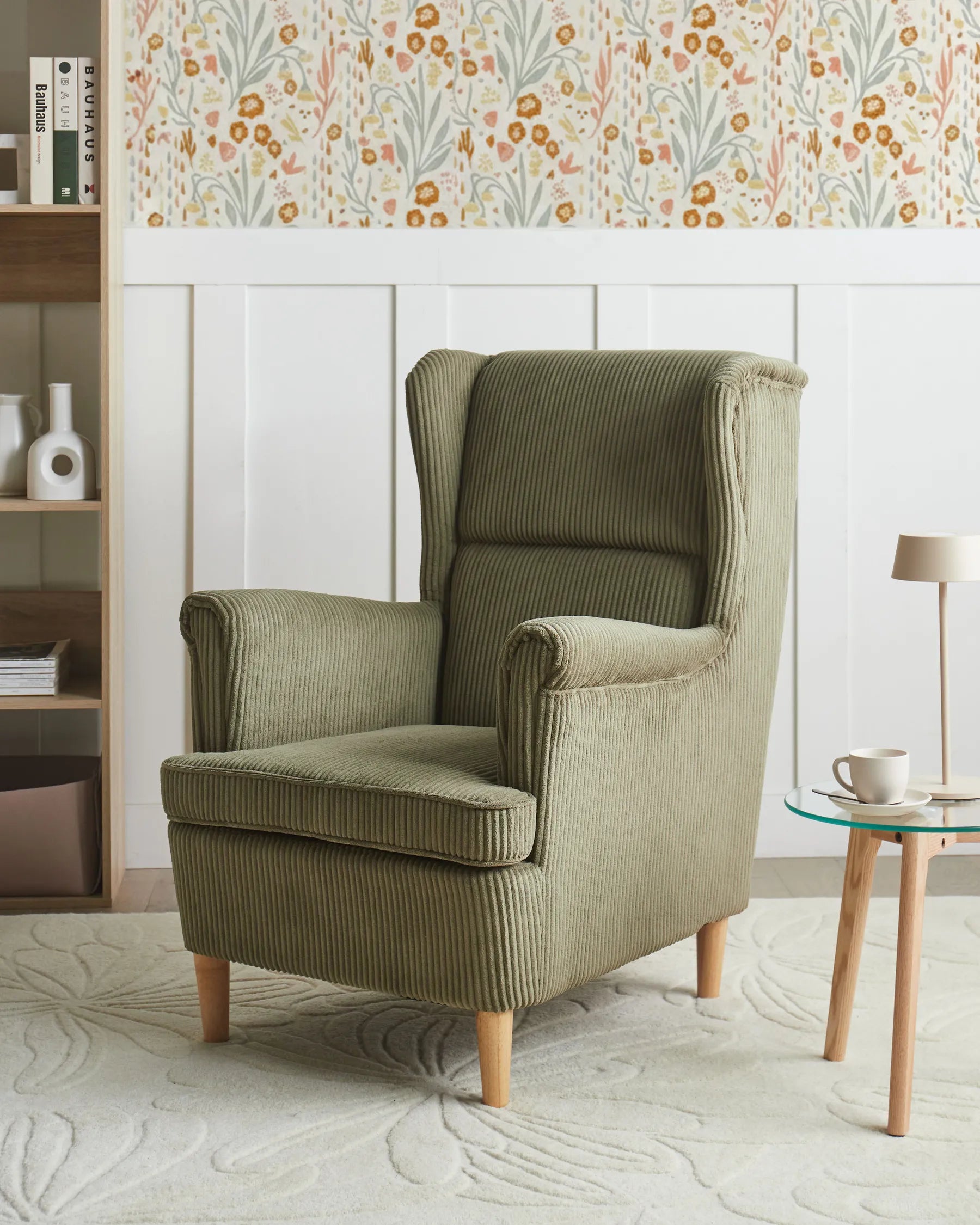 Wingback Chair ABSON Corduroy Green