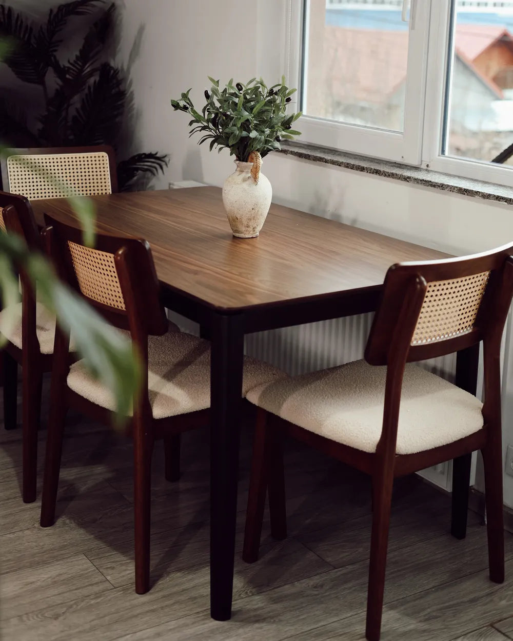 CEDAR Dark Walnut Dining Table 135 x 80 cm – Rectangular MDF Table with Rubberwood Legs