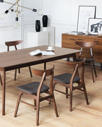 Scandinavian Wooden Dining Chair – Upholstered Seat with Curved Backrest