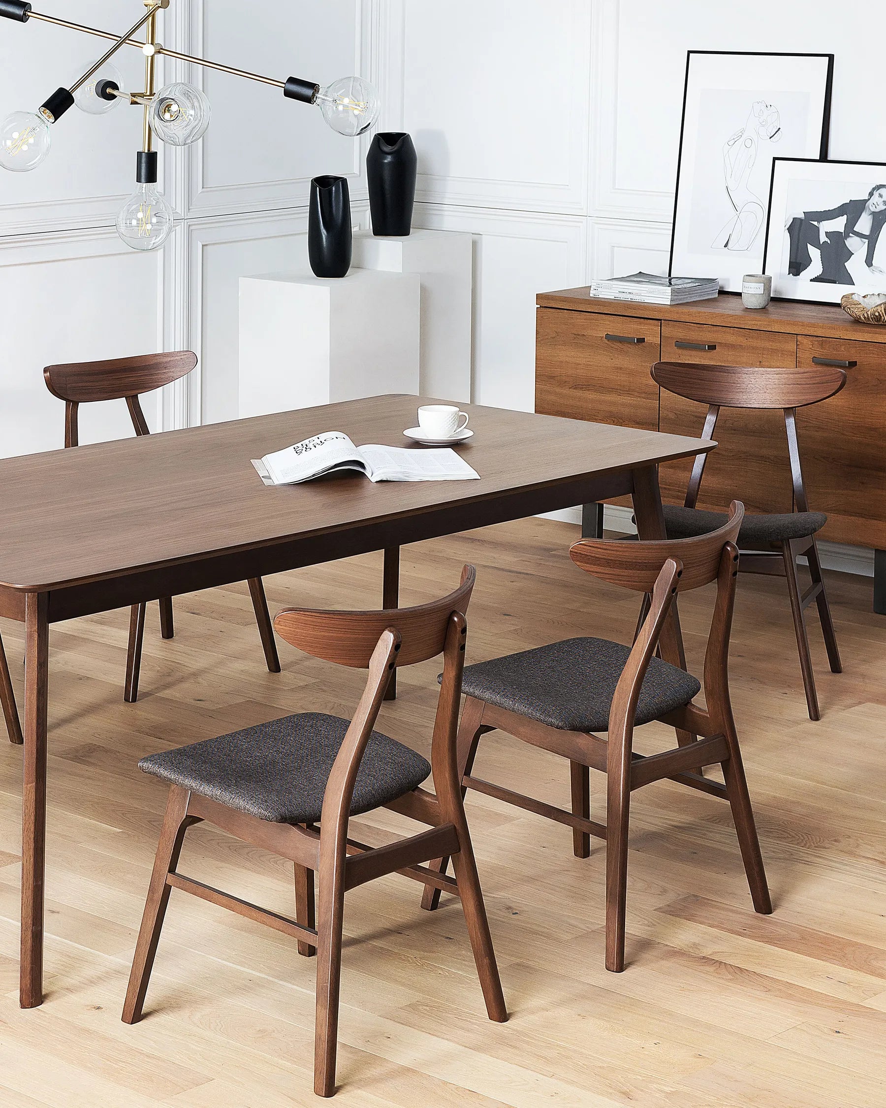 Scandinavian Wooden Dining Chair – Upholstered Seat with Curved Backrest