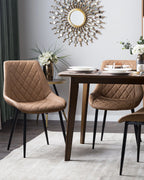 Modern Upholstered Dining Chair – Quilted Faux Leather with Black Metal Legs