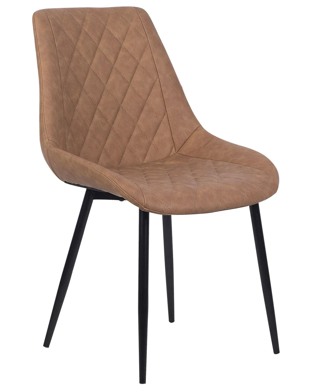 Modern Upholstered Dining Chair – Quilted Faux Leather with Black Metal Legs