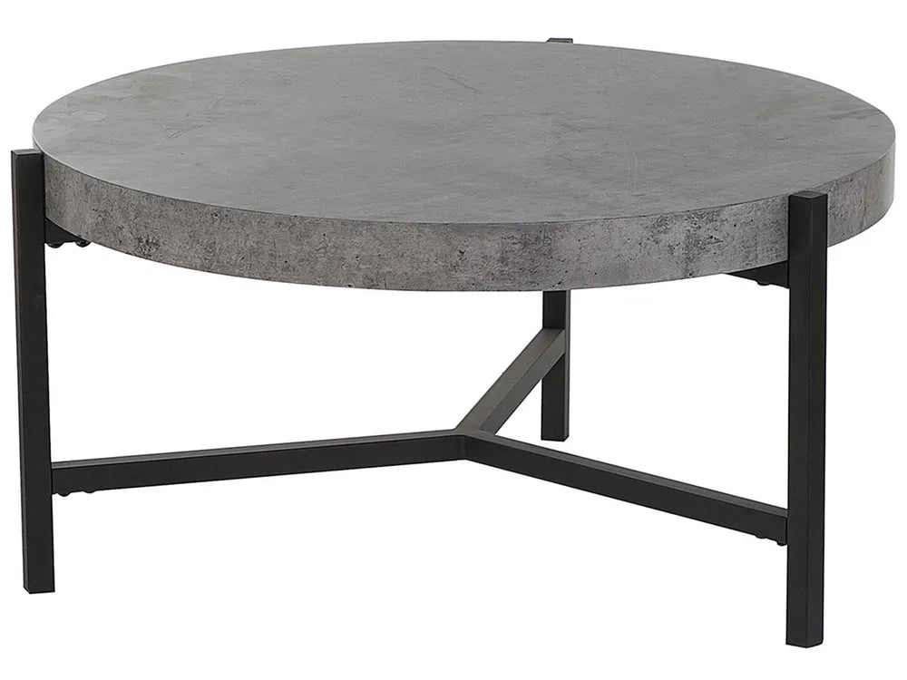 BONITA Round Coffee Table – Grey Concrete Effect, Metal Frame