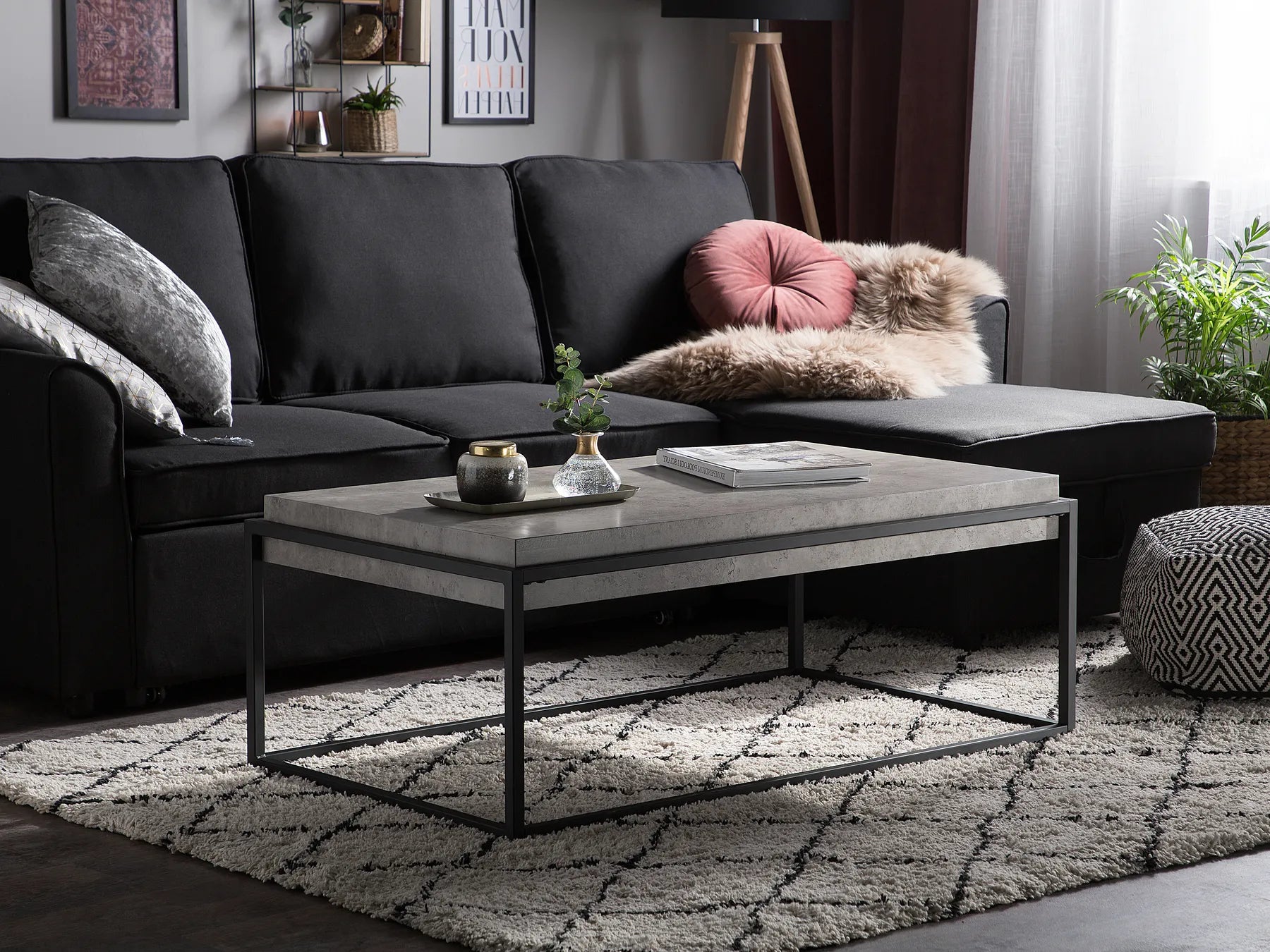 ALTOS Grey Concrete Effect Coffee Table – Rectangular Industrial Living Room Table