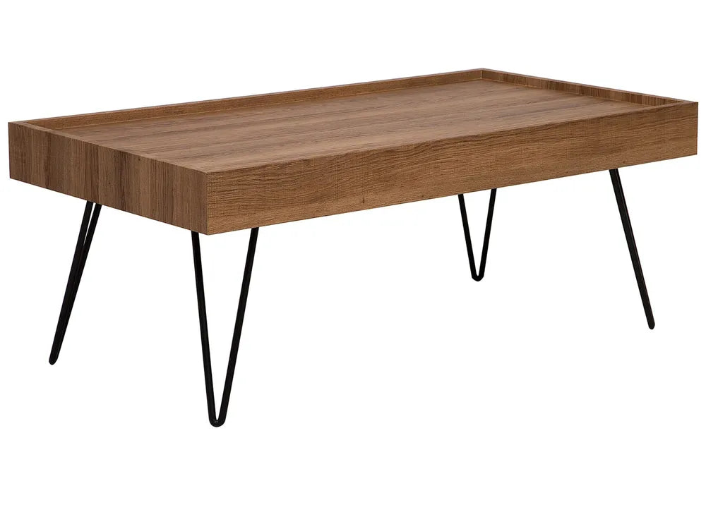 WELTON Dark Brown Coffee Table, Rectangular MDF Table with Metal Hairpin Legs, 100×60×43 cm